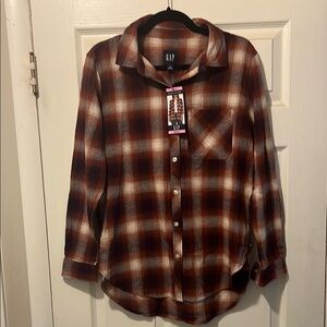 GAP Brown Casual Button Down Shirt with Plaid Design